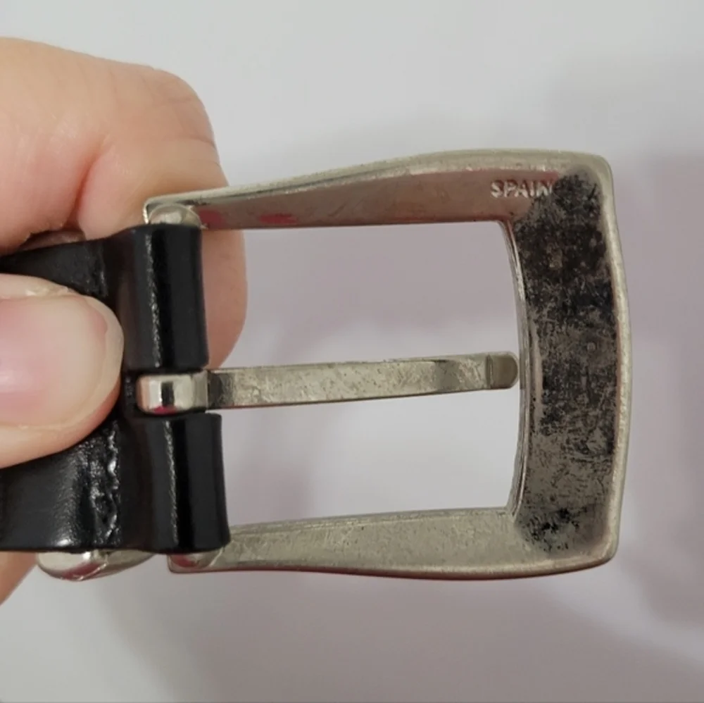 Mezlan Men's Genuine Crocodile Leather Dress Belt Size 34 Black Spain‎ Brass
